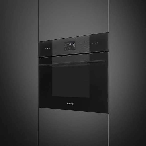 SMEG Galileo Steam100 Kompakt kombinált gőzsütő, nagy LCD kijelzővel - Linea design, mélyfekete üveg