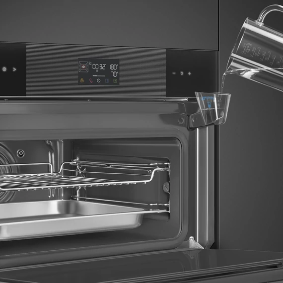 SMEG Galileo Steam100 Kompakt kombinált gőzsütő, nagy LCD kijelzővel - Linea design, mélyfekete üveg