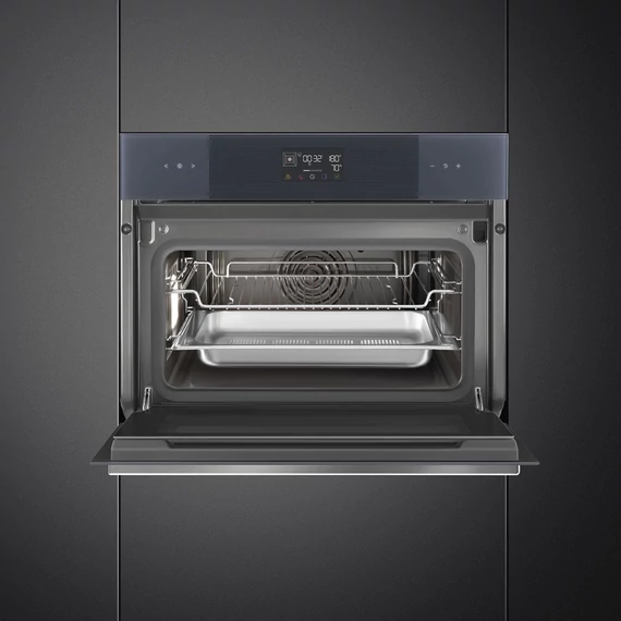 SMEG Galileo Steam100 Kompakt kombinált gőzsütő, nagy LCD kijelzővel - Linea design, neptune szürke üveg