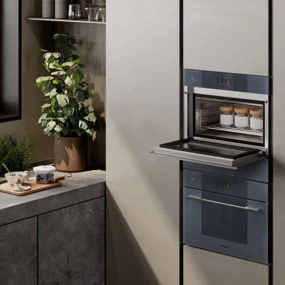 SMEG Galileo Steam100 Pro Kompakt kombinált gőzsütő, TFT kijelzővel - Linea design, neptune szürke üveg