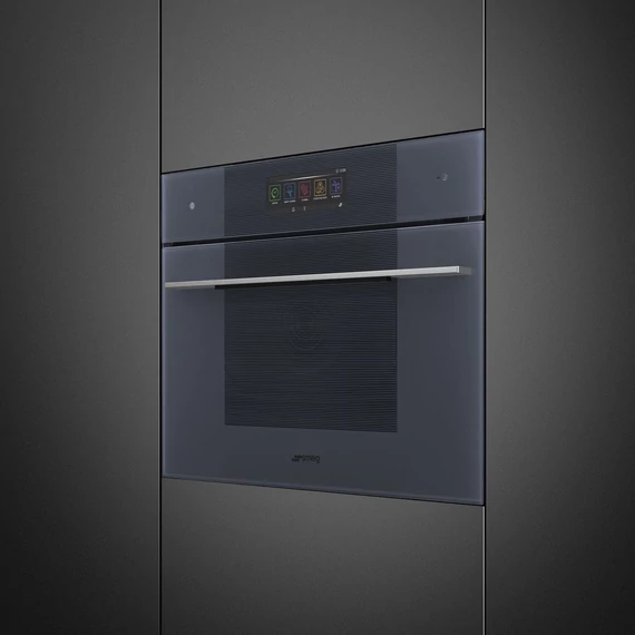 SMEG Galileo Omnichef Kompakt 3 az 1-ben sütő, nagy TFT kijelzővel, Wi-Fi kapcsolattal - Linea design, neptune szürke üveg
