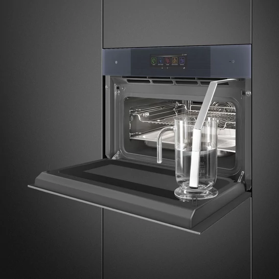 SMEG Galileo Omnichef Kompakt 3 az 1-ben sütő, nagy TFT kijelzővel, Wi-Fi kapcsolattal - Linea design, neptune szürke üveg