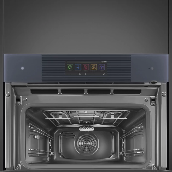 SMEG Galileo Omnichef Kompakt 3 az 1-ben sütő, nagy TFT kijelzővel, Wi-Fi kapcsolattal - Linea design, neptune szürke üveg