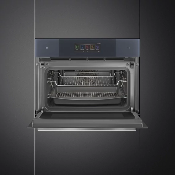 SMEG Galileo Omnichef Kompakt 3 az 1-ben sütő, nagy TFT kijelzővel, Wi-Fi kapcsolattal - Linea design, neptune szürke üveg