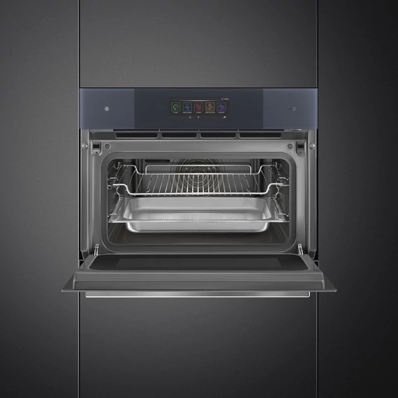SMEG Galileo Omnichef Kompakt 3 az 1-ben sütő, nagy TFT kijelzővel, Wi-Fi kapcsolattal - Linea design, neptune szürke üveg