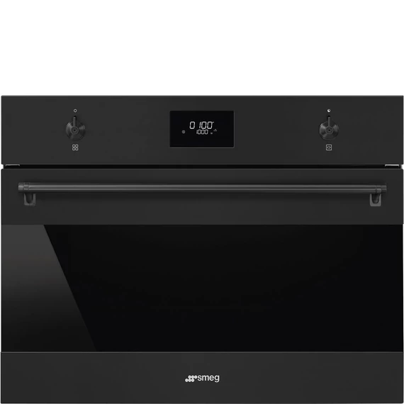 SMEG Kompakt kombinált mikrohullámú sütő Galileo sütőtérrel, LCD kijelzővel - Classica design, matt fekete