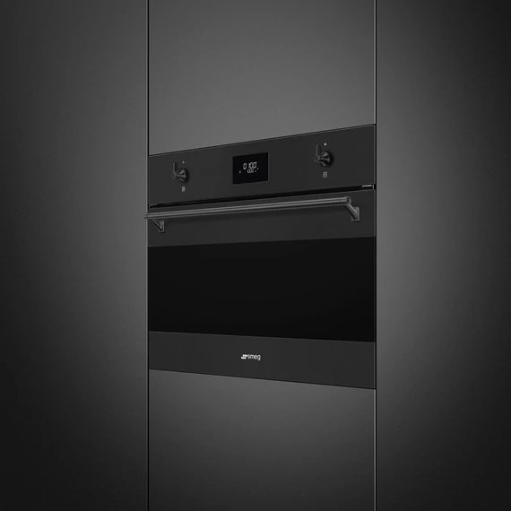 SMEG Kompakt kombinált mikrohullámú sütő Galileo sütőtérrel, LCD kijelzővel - Classica design, matt fekete