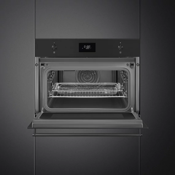 SMEG Kompakt kombinált mikrohullámú sütő Galileo sütőtérrel, LCD kijelzővel - Classica design, matt fekete