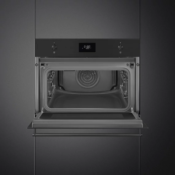 SMEG Kompakt kombinált mikrohullámú sütő Galileo sütőtérrel, LCD kijelzővel - Classica design, matt fekete