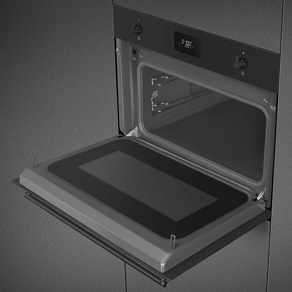 SMEG Kompakt kombinált mikrohullámú sütő Galileo sütőtérrel, LCD kijelzővel - Classica design, matt fekete