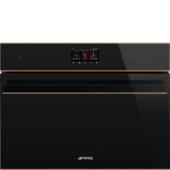 SMEG Galileo Steam100 Pro Kompakt kombinált gőzsütő, TFT kijelzővel - Dolce Stil Novo design, fekete üveg, réz díszítéssel