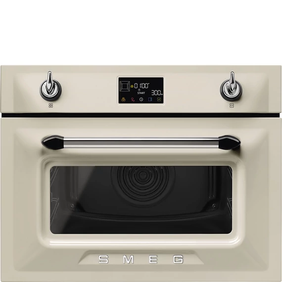 SMEG Kompakt kombinált mikrohullámú sütő Galileo sütőtérrel, nagy LCD kijelzővel - Victoria design, bézs