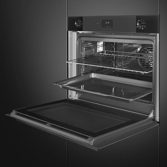 SMEG HŐLÉGKEVERÉSES SÜTŐ, Linea design, 75x60 cm, ES LCD, mélyfekete üveg