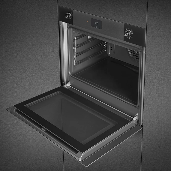 SMEG HŐLÉGKEVERÉSES SÜTŐ, Linea design, 75x60 cm, ES LCD, mélyfekete üveg