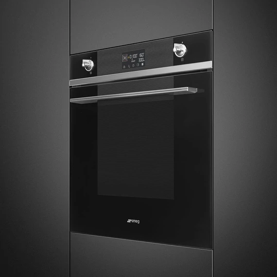 SMEG Galileo Speedwave XL Kompakt kombinált mikrohullámú sütő, nagy LCD kijelzővel - Linea design, fekete üveg