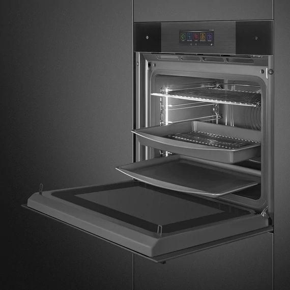 SMEG Galileo Omnichef 3 az 1-ben sütő, nagy TFT kijelzővel, Wi-Fi kapcsolattal - Linea design, mélyfekete üveg