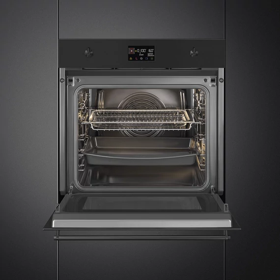 SMEG Galileo Speedwave XL Kompakt kombinált mikrohullámú sütő, nagy LCD kijelzővel - Classica design, matt fekete
