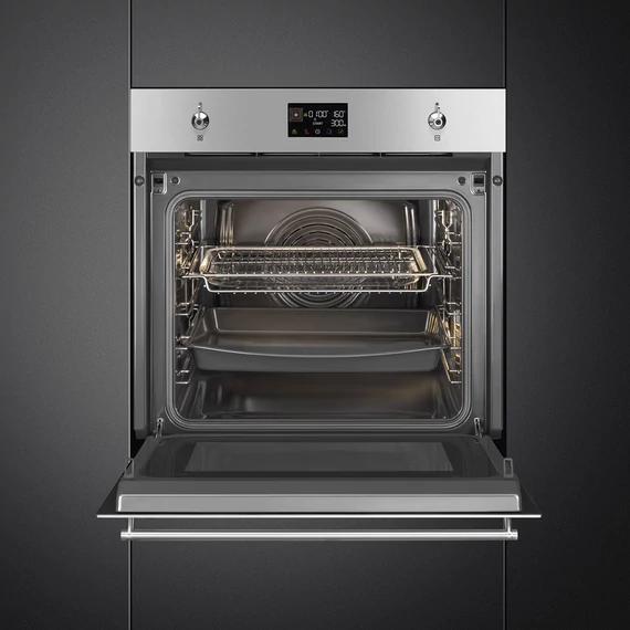 SMEG Galileo Speedwave XL Kompakt kombinált mikrohullámú sütő, nagy LCD kijelzővel - Classica design, inox