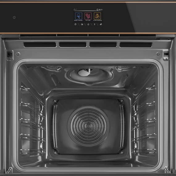 SMEG Galileo Speedwave XL Kompakt kombinált mikrohullámú sütő, TFT kijelzővel - Dolce Stil Novo design, fekete üveg, réz díszítéssel