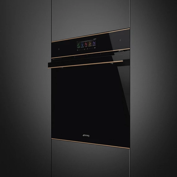 SMEG Galileo Steam100 Pro Kombinált gőzsütő, TFT kijelzővel, Wi-Fi kapcsolattal - Dolce Stil Novo design, fekete üveg, réz díszítéssel