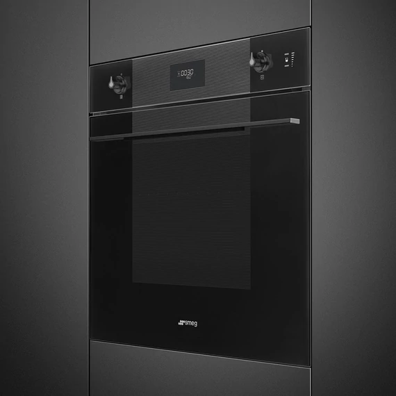 SMEG Kombinált gőzsütő Galileo sütőtérrel,  pirolitikus tisztítássál, LCD kijelzővel - Linea design, mélyfekete üveg