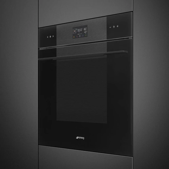 SMEG Kombinált gőzsütő Galileo sütőtérrel,  pirolitikus tisztítássál, nagy LCD kijelzővel- Linea design, mélyfekete üveg