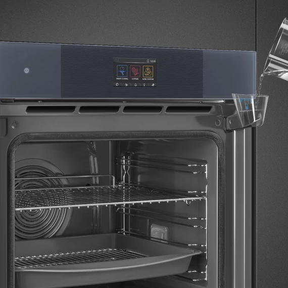 SMEG Galileo SteamOne Kombinált gőzsütő, pirolitikus tisztítássál, TFT kijelzővel, Linea design, neptune szürke üveg