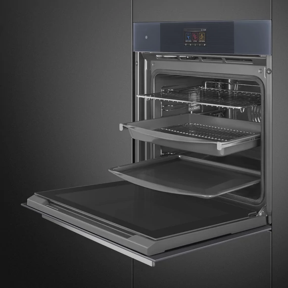 SMEG Galileo SteamOne Kombinált gőzsütő, pirolitikus tisztítássál, TFT kijelzővel, Linea design, neptune szürke üveg