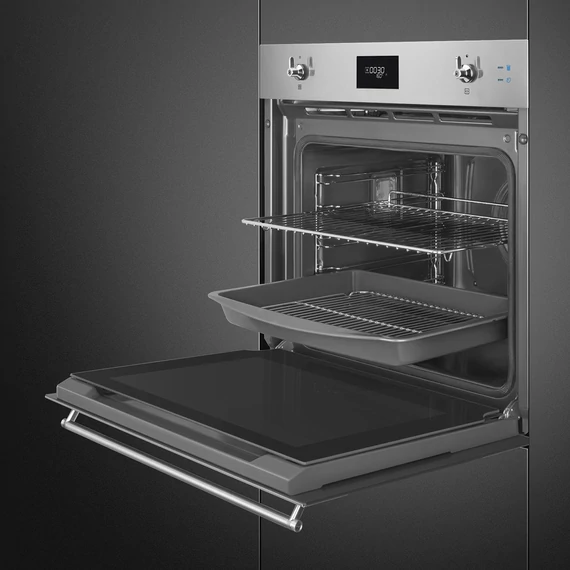 SMEG Kombinált gőzsütő Galileo sütőtérrel,  pirolitikus tisztítássál, LCD kijelzővel - Classica design, inox