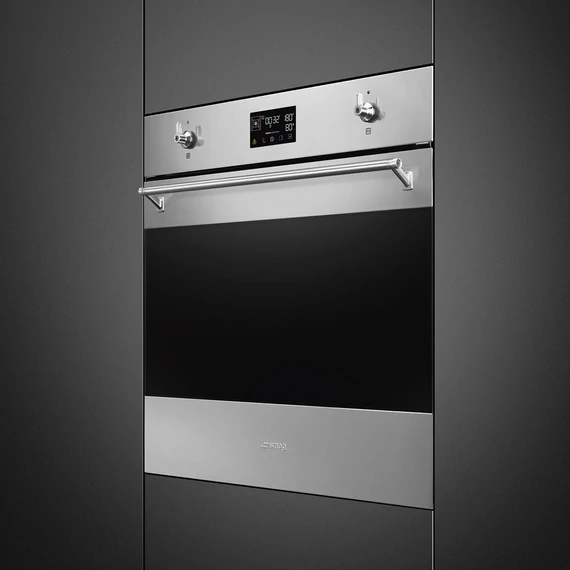 SMEG Kombinált gőzsütő Galileo sütőtérrel,  pirolitikus tisztítássál, nagy LCD kijelzővel - Classica design, inox