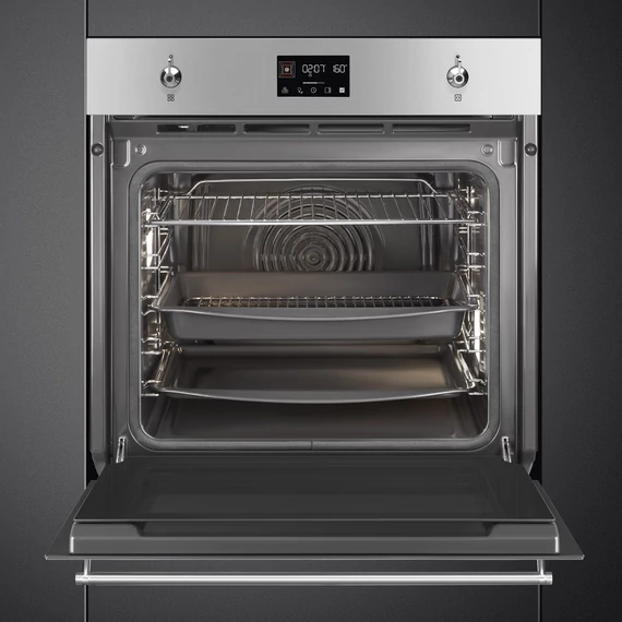 SMEG PIROLITIKUS HŐLÉGKEVERÉSES SÜTŐ, Classica design, Galileo, 60 cm, ES LCD, inox