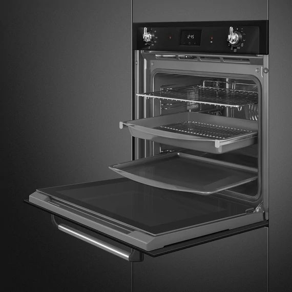 SMEG PIROLITIKUS HŐLÉGKEVERÉSES SÜTŐ, Victoria design, Galileo, 60 cm, ES LCD, fekete