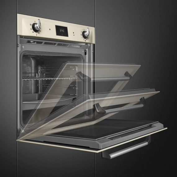 SMEG PIROLITIKUS HŐLÉGKEVERÉSES SÜTŐ, Victoria design, Galileo, 60 cm, ES LCD, bézs