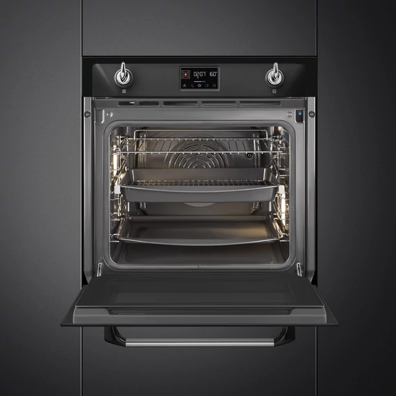SMEG Kombinált gőzsütő Galileo sütőtérrel,  pirolitikus tisztítássál, nagy LCD kijelzővel - Victoria design, fekete
