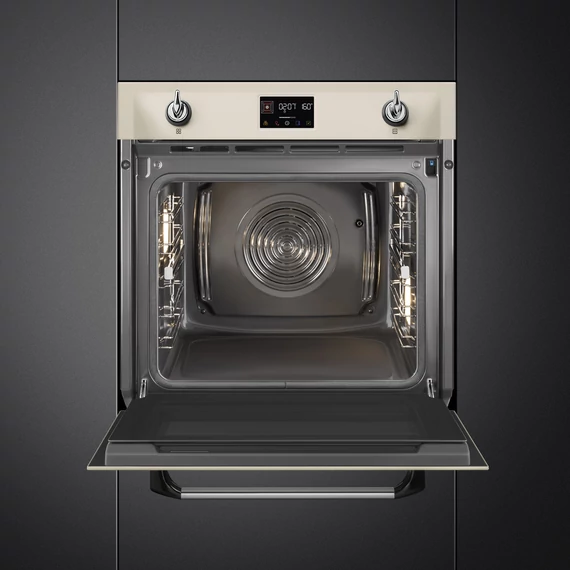 SMEG Kombinált gőzsütő Galileo sütőtérrel,  pirolitikus tisztítássál, nagy LCD kijelzővel - Victoria design, bézs