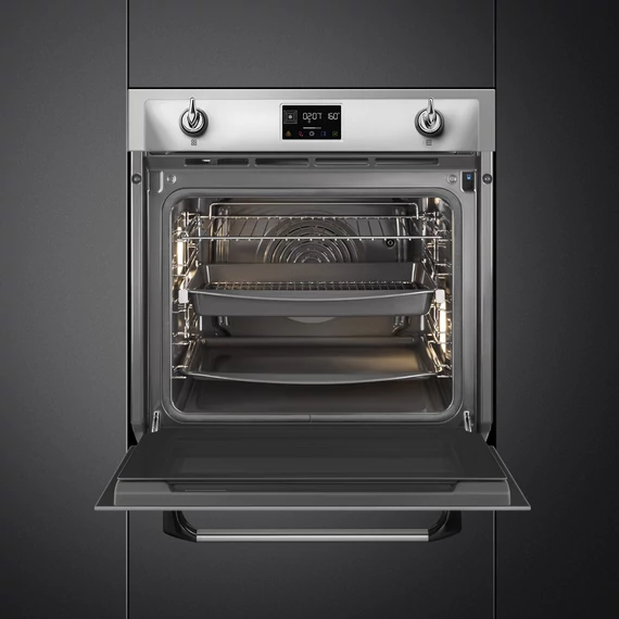 SMEG Kombinált gőzsütő Galileo sütőtérrel,  pirolitikus tisztítássál, nagy LCD kijelzővel - Victoria design, inox