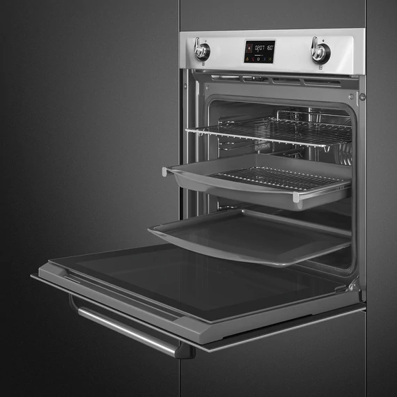 SMEG Kombinált gőzsütő Galileo sütőtérrel,  pirolitikus tisztítássál, nagy LCD kijelzővel - Victoria design, inox