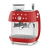 Smeg piros darálós espresso kávéfőző, oldalról