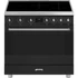SMEG SZABADONÁLLÓ TŰZHELY, Classic design, 90 cm, 1 sütőtér, indukciós főzőlap, inox gombok és fogantyúk, matt fekete