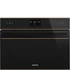 SMEG Kompakt kombinált mikrohullámú sütő Galileo sütőtérrel, nagy LCD kijelzővel - Dolce Stil Novo design, fekete üveg, réz díszítéssel