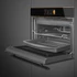 SMEG Galileo Omnichef Kompakt 3 az 1-ben sütő, nagy TFT kijelzővel, Wi-Fi kapcsolattal - Dolce Stil Novo design, fekete üveg, réz díszítésselítéssel